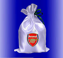 Мішечок для подарунка білий атласний з принтом ФК Арсенал 17Х25 см / подарунковий мішечок з логотипом