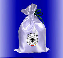 Мішечок для подарунка білий атласний з принтом Німеччина 17Х25 см / подарунковий мішечок з логотипом