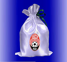 Мішечок для подарунка білий атласний з принтом ФК Зоря 17Х25 см / подарунковий мішечок з логотипом