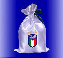 Мішечок для подарунка білий атласний з принтом Італія 17Х25 см / подарунковий мішечок з логотипом
