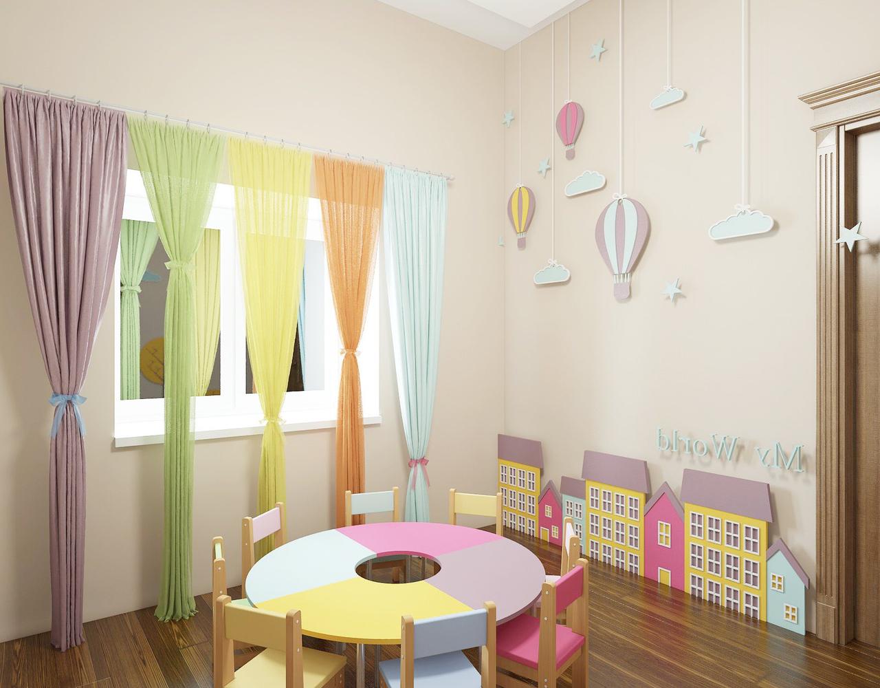Декоративна стінка в дитячий сад, дитячу кімнату Будиночки Design Service 1980х16х1000мм DS-044