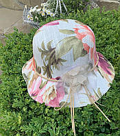 Стильная летняя женская пляжная шляпа из льна с цветочным принтом