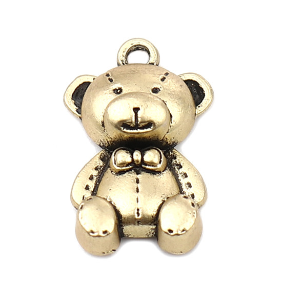 Підвіска Finding Кулон ведмедик з метеликом Тедді Античне золото 17 mm x 11 mm, фото 1