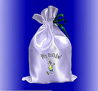 Мешочек для подарка белый атласный с принтом Заяц ну, погоди 17х25 с/ подарочный мешочек с логотипом