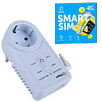 Дистанционная GSM SMS розетка c таймером датчиком температуры и измерением потребляемой мощности Да
