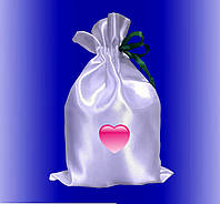 Мешочек для подарка белый с принтом сердце 17х25 см / подарочный мешочек с логотипом