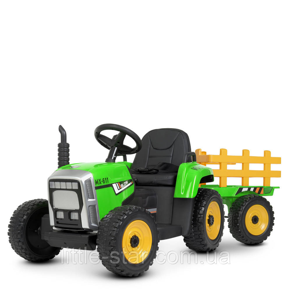 Дитячий електромобіль-Трактор з причепом M 4479EBLR-5, 2 мотора, шкір сидіння, зелений