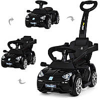 Машина-толокар 2в1 з батьківською ручкою, музика, світло, акум 6V4,5AH Bambi M 3591L-6, жовта