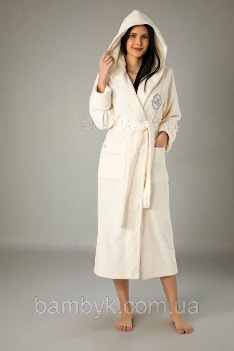 Nusa халат махровий із капюшоном із бамбукового волокна NS-4035 крем