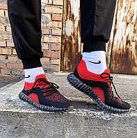 Мужские кроссовки для спорта черно красные тканевые летние стильные удобные