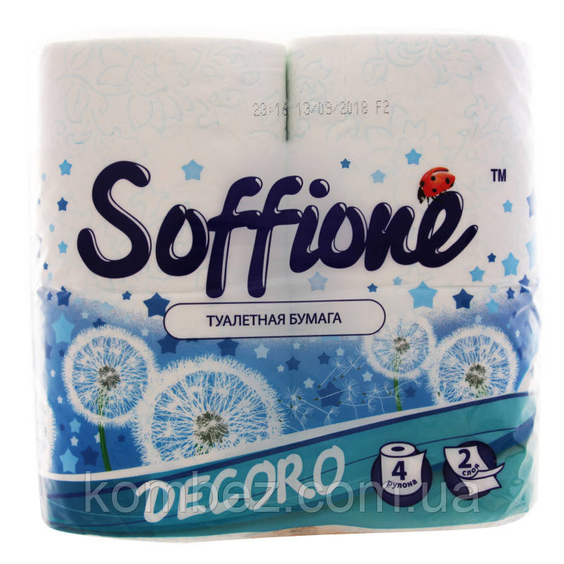 Папір туалетний на гільзі 4шт Saffione DECORO біло-рожевий