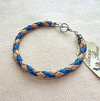 Кожаный плетеный браслет ручной работы "Синяя Диагональ"