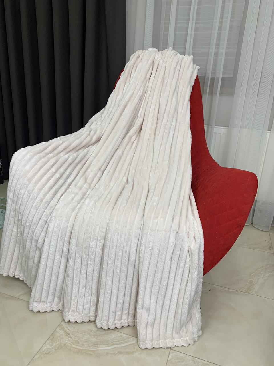 Королівський плед Шарпей супер широка смуга Полуторний Молочний, фото 1