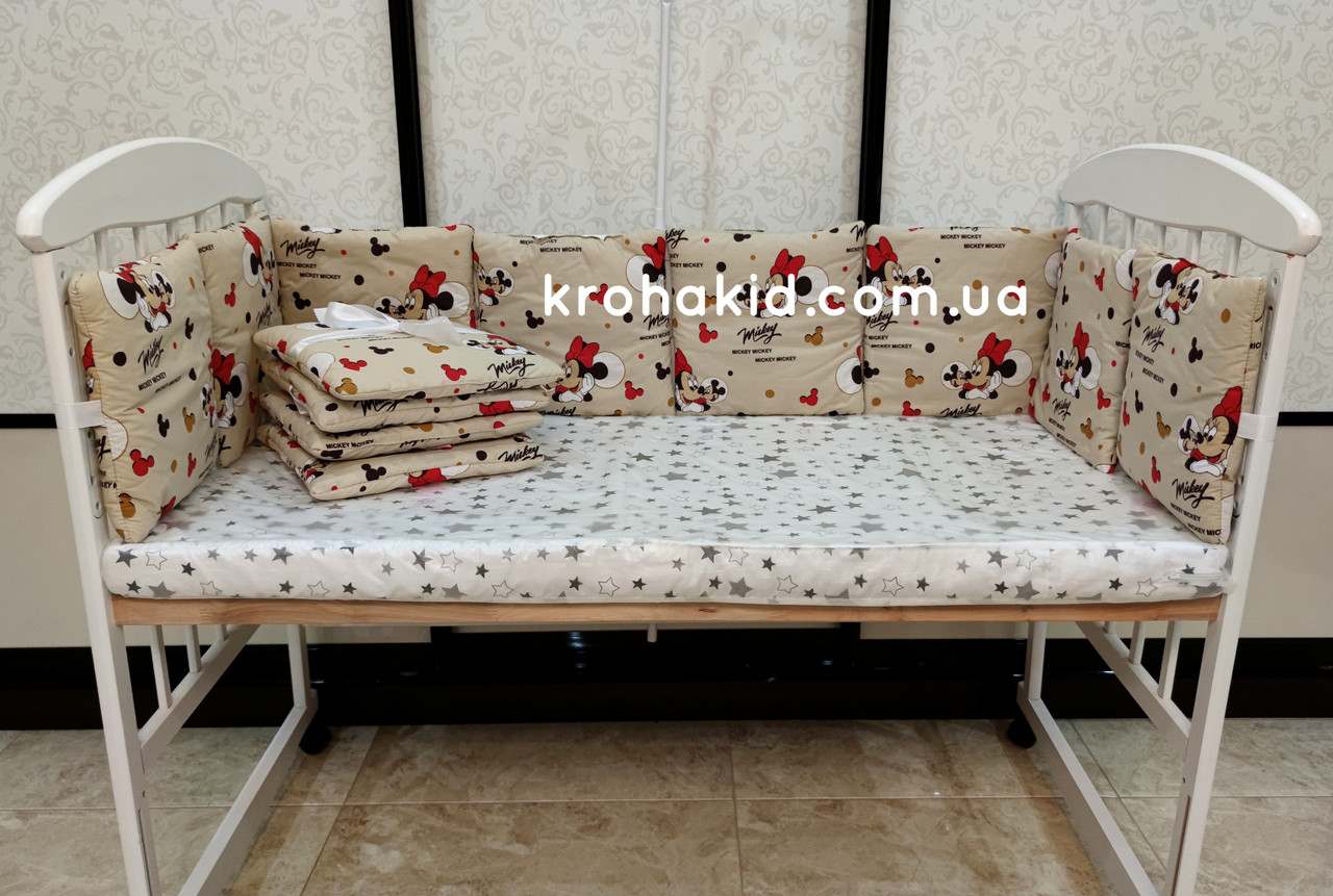 Защита (бортики) в детскую кроватку на 4 стороны из 12 подушек - 120*60 см / бампер в детскую кроватку
