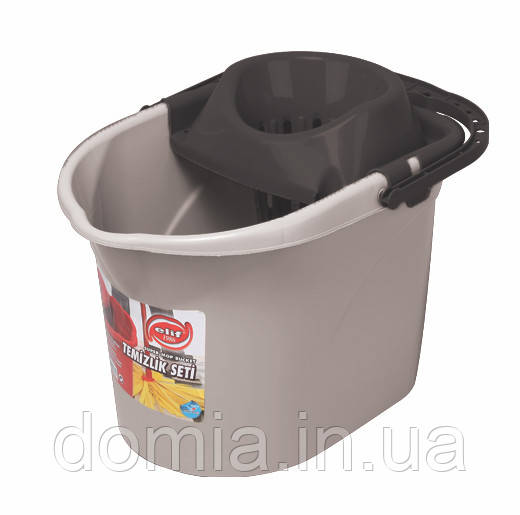 Відро сіре для швабри з віджимом МОП (29*40*30 см) 13 л, Elif Plastik Туреччина E-380