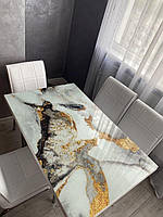 Комплект обеденной мебели "Мрамор золотой" (стол ДСП, каленное стекло + 4 стула) Mobilgen, Турция