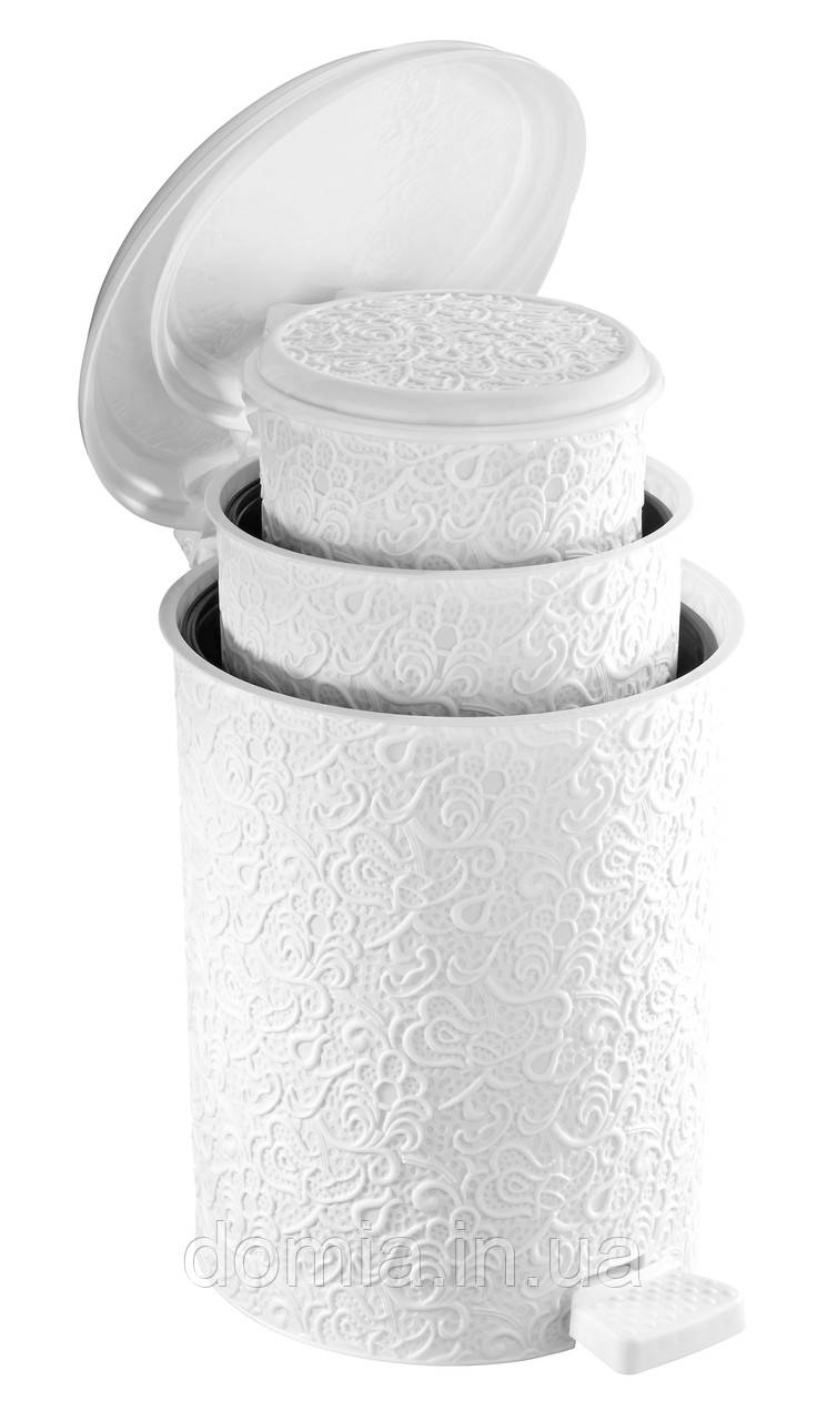Набір 3-пр. білих круглих відер для сміття Ажур з педаллю (11 л.+17р.+24л.), Elif Plastik Туреччина Е-320