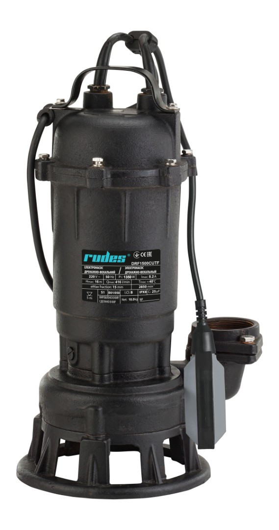 Дренажно-фекальний електронасос Rudes DRF 1100CUTF і шланг-рукав 10м (комплект)