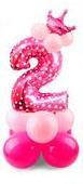 Фольгована куля цифра 2 рожева з підставкою та короною