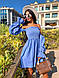 Стильне блакитне лляне плаття на плечі з пишними рукавами Blue, фото 5