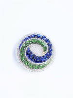 Брошь круглая серебристая с синими и зелеными кристаллами и бисером "Инь-Янь" Брошь логотип Ручная работа