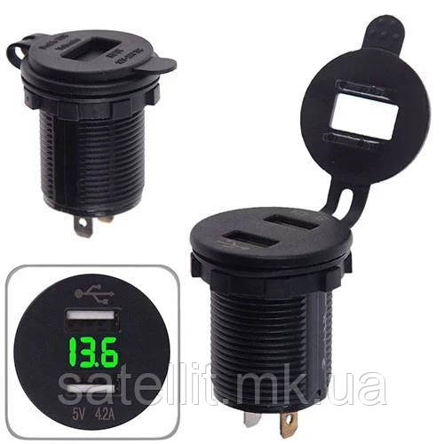 Зарядний пристрій автомобільний вбудований 2 USB (12/24V — 5V 2,4 A), LED Display