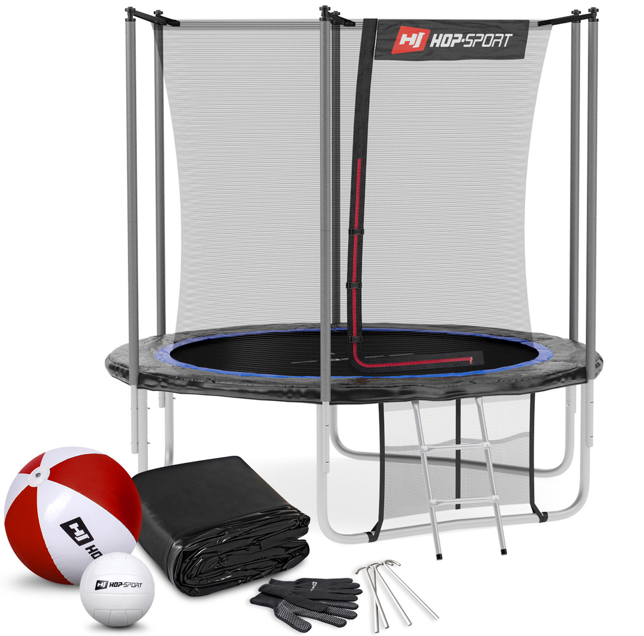 Батут Hop-Sport 8ft (244 см) чорно-синій із внутрішньою сіткою. Для дома з сіткою