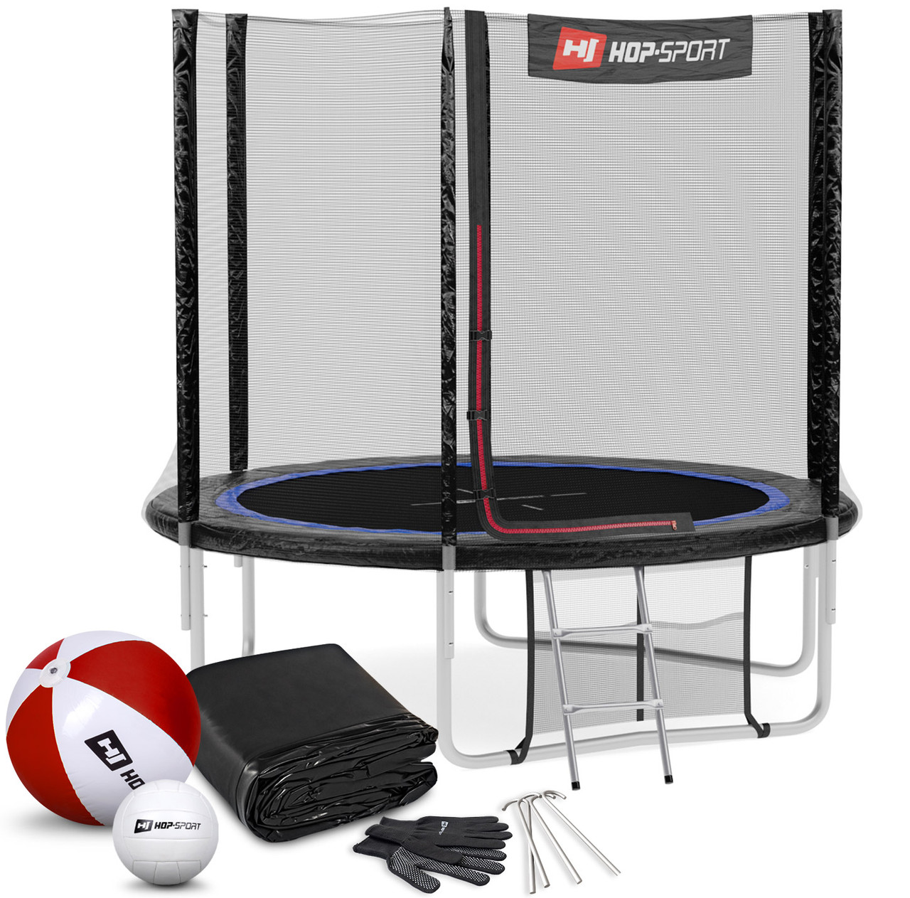 Батут Hop-Sport 8ft (244 см) чорно-синій із зовнішньою сіткою. Для дома з сіткою