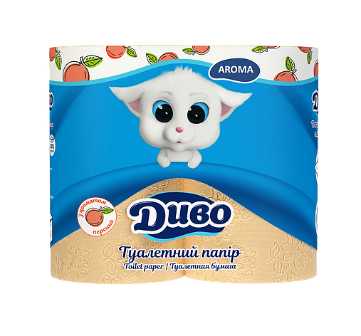 /Папір туалетного целюлоз Диво Aroma 4 рул на гільзі 2х сл персиковий Персик, фото 1