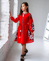 Красное детское платье с вышивкой
