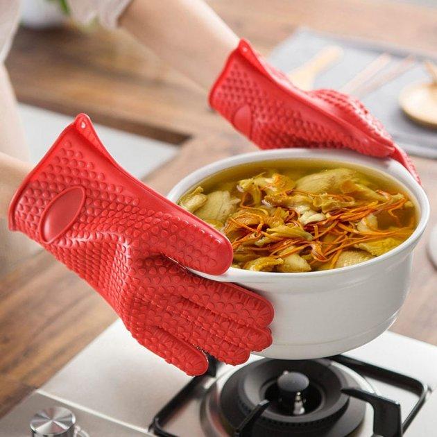 Термостойкие перчатки силиконовые для кухни Нot hands Красные жаростойкие перчатки прихватки для горячего (GK) - фото 4 - id-p1425646731