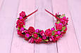 Обруч для волосся / ободок на голову малиновий обруч з квітами 395, фото 3