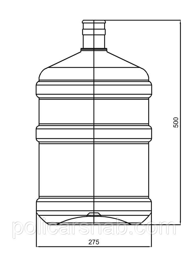 Бутель для води 18,9 літрів, полікарбонатний без ручки, розміри