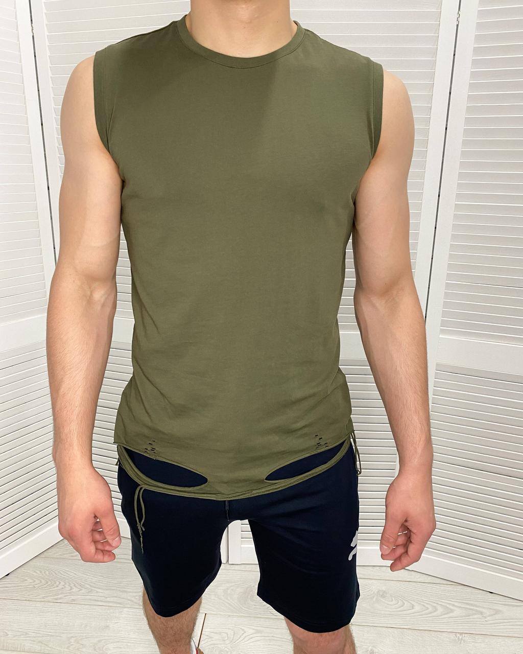 Безрукавка чоловіча Banna Harbour Хакі Приталена з розрізами Бавовна