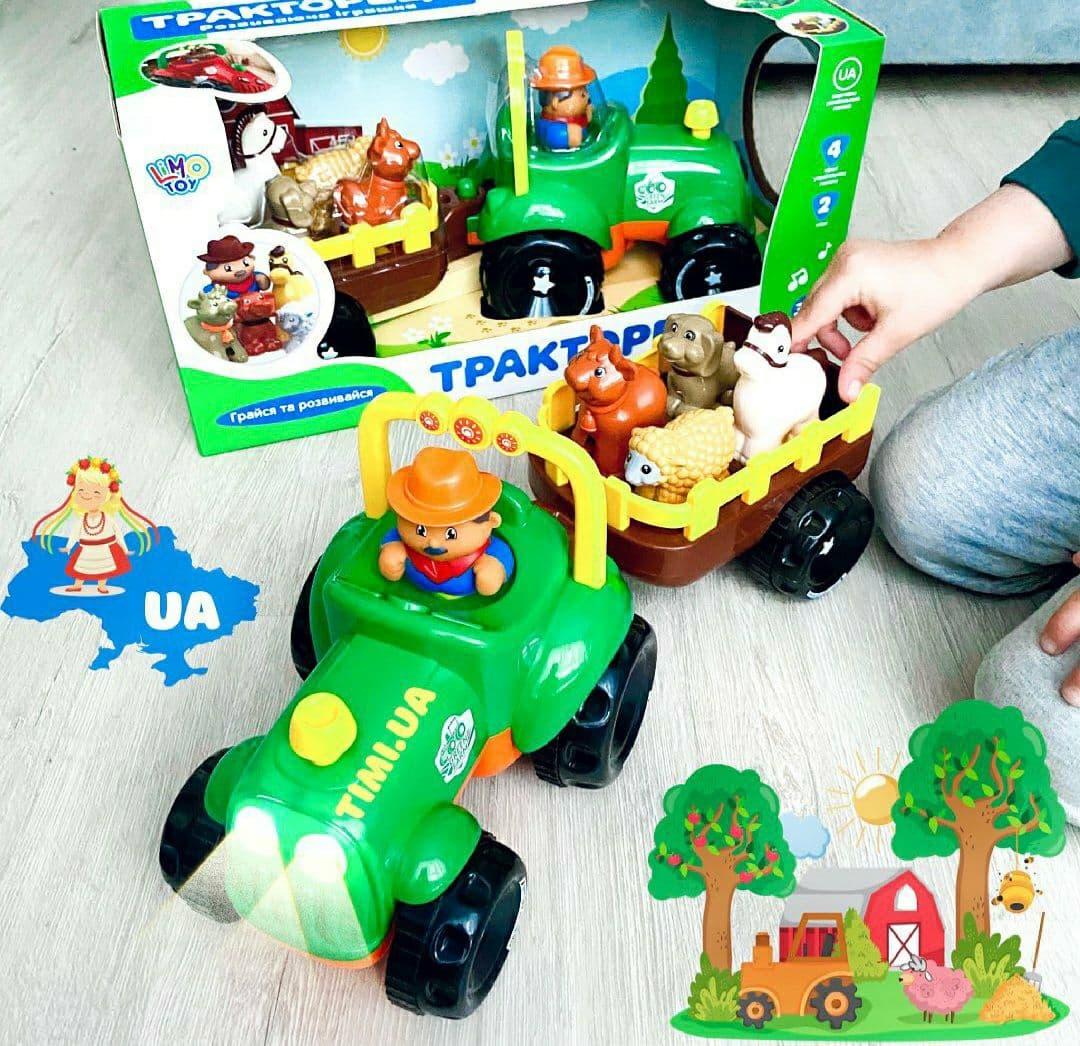 Дитячий музичний зелений трактор М5572 Limo Toy з причепом українською мовою, фото 1