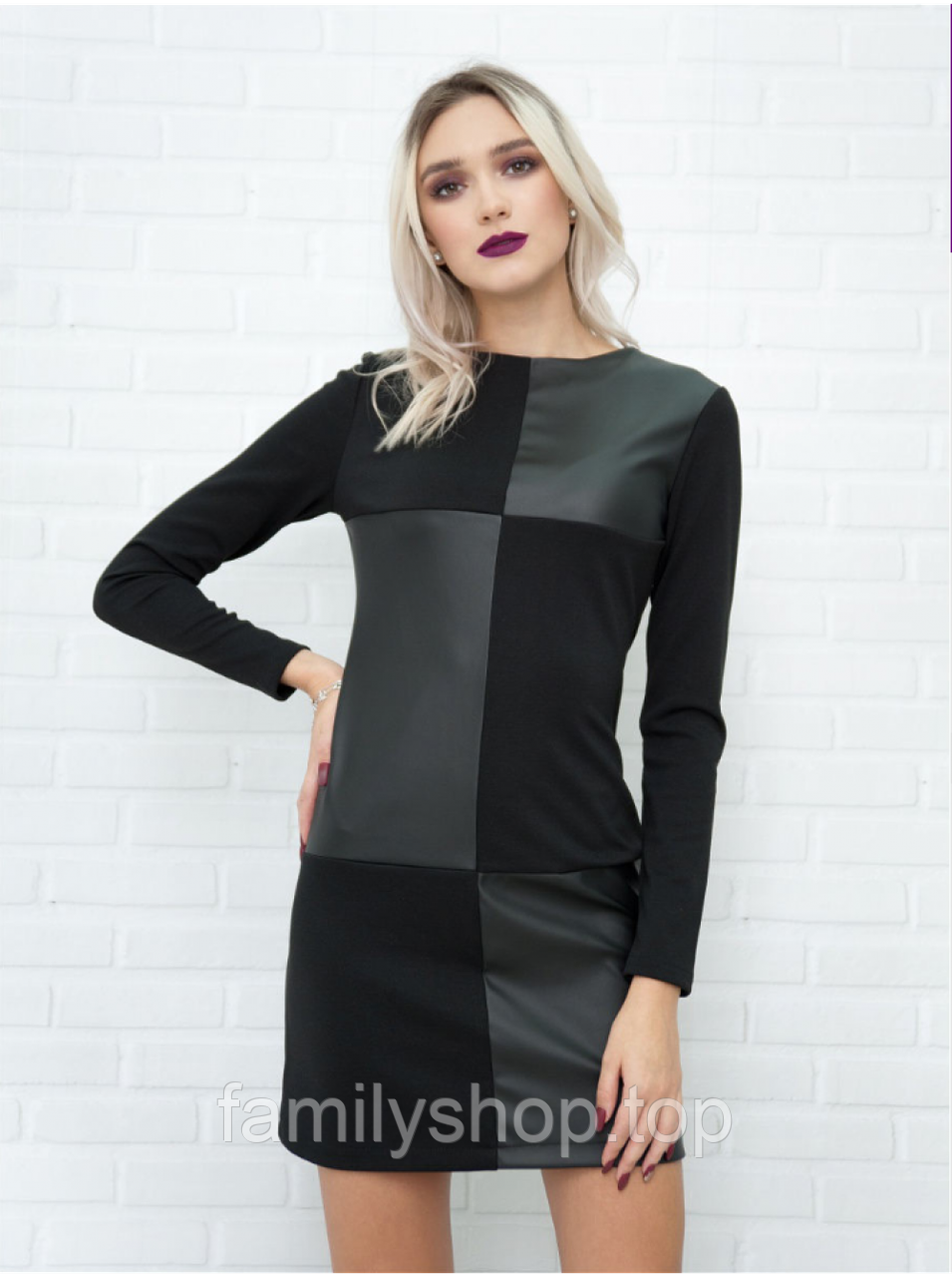 Чорна сукня з шкіряними вставками трикотажний короткий великий L, XL, XXL, 3XL
