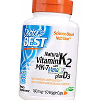Вітамін К2 плюс Д3 Doctor's s BEST Natural Vitamin K2 MK-7 with MenaQ7 180 mcg 60 капсул