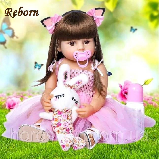 Силіконова лялька як жива Reborn Doll довге волосся 55 см Дівчинка Моніка Колекційна красива лялька реборн