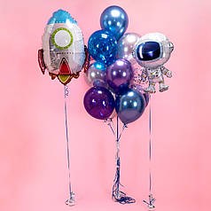 Кульки для дітей на день народження в стилі космос і цифра на стійці з куль