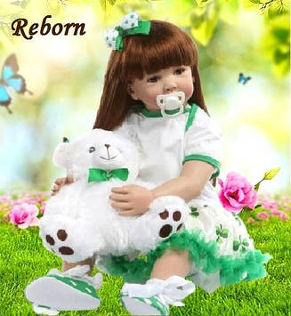 Красива лялька реборн з довгим волоссям 60 см Дівчинка Ніка Силіконова колекційна лялька Reborn Doll