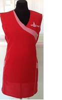 Фартук-накидка женская красного цвета с вставками, с логотипом, пошив под заказ для продавцов