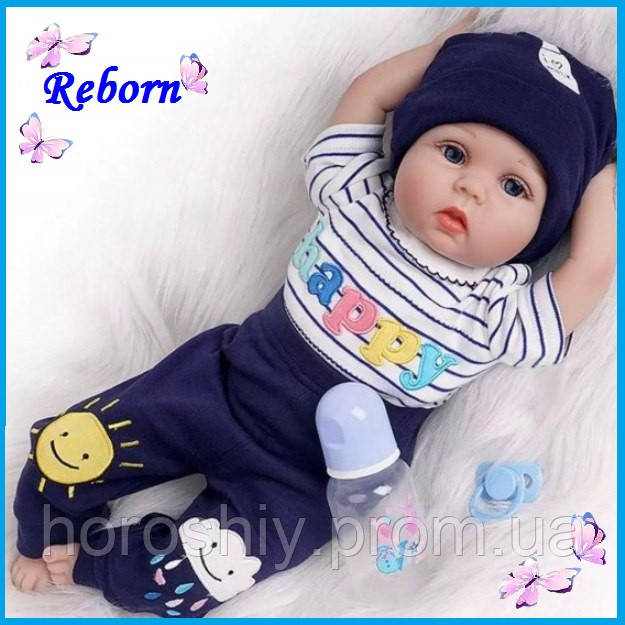 Силиконовая кукла пупс Reborn Doll Мальчик Вовочка 55 см Коллекционная виниловая кукла новорожденный младенец