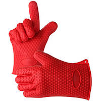 Термостойкие перчатки силиконовые для кухни Нot hands Красные жаростойкие перчатки прихватки для горячего (ZK)