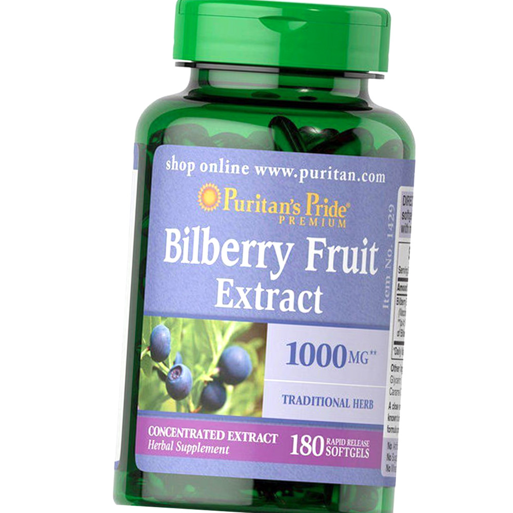 Екстракт чорниці Puritan's Pride Bilberry Fruit Extract 1000 mg 180 капс комплекс для здоров'я очей