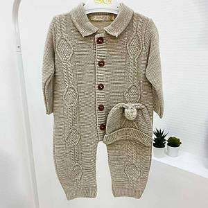 В'язаний комбінезон демісезонний бежевий Розмір 0-3 м (56 см), 3-6 м (62 см), 6-9 м (68 см)