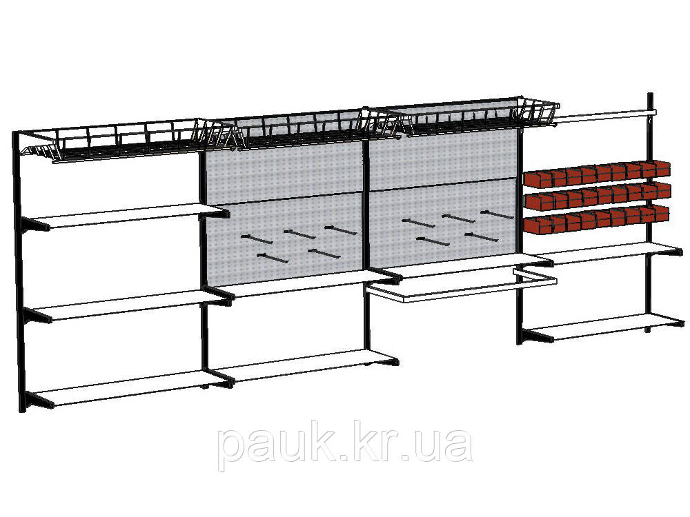 Металевий настінний стелаж Н1450х950 мм ТИП 11(МЯ), стелаж на стіну для зберігання, торговий стелаж настінний, стелаж на СТО, фото 1