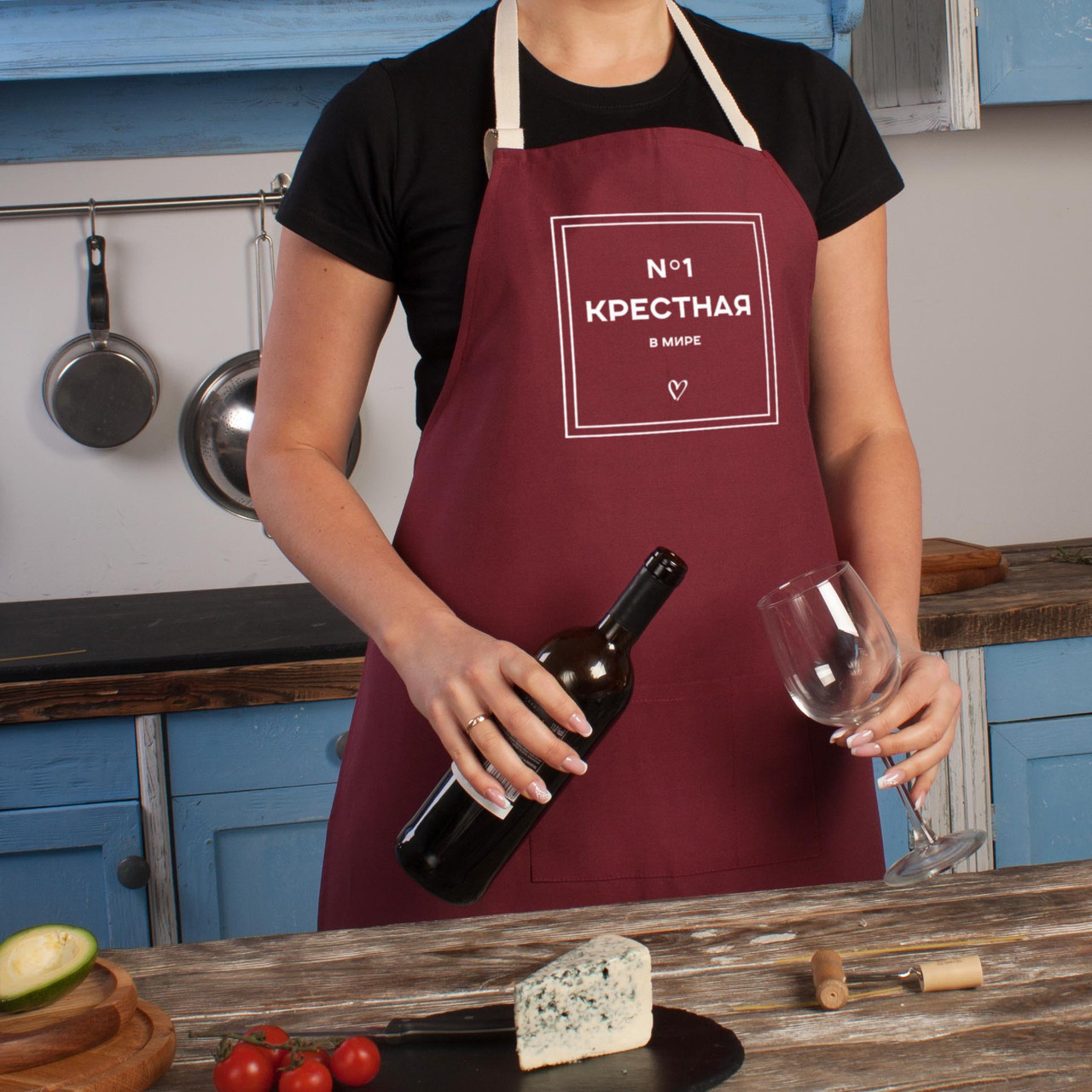 Фартух "Хрещена №1 у світі", Бургунді, російська, фото 1