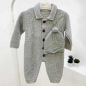 В'язаний комбінезон демісезонний сірий Розмір 0-3 м (56 см), 3-6 м (62 см), 6-9 м (68 см)