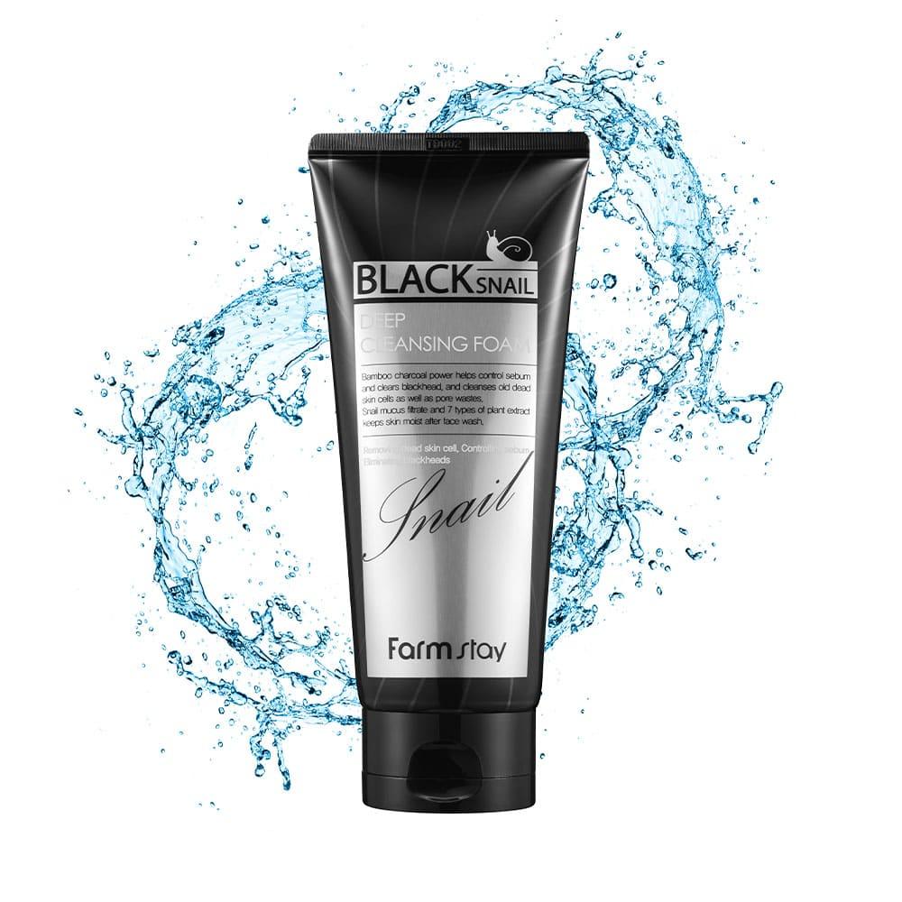 ..Придатний до Пінка для вмивання з чорною равликом FARMSTAY DEEP BLACK SNAIL CLEANSING FOAM