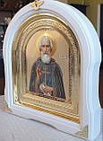 Ікона Святого Преподобного Сергія Радонезького в білому арочному кіоті під склом, розмір кіота 28*25, сюжет 15*18., фото 4